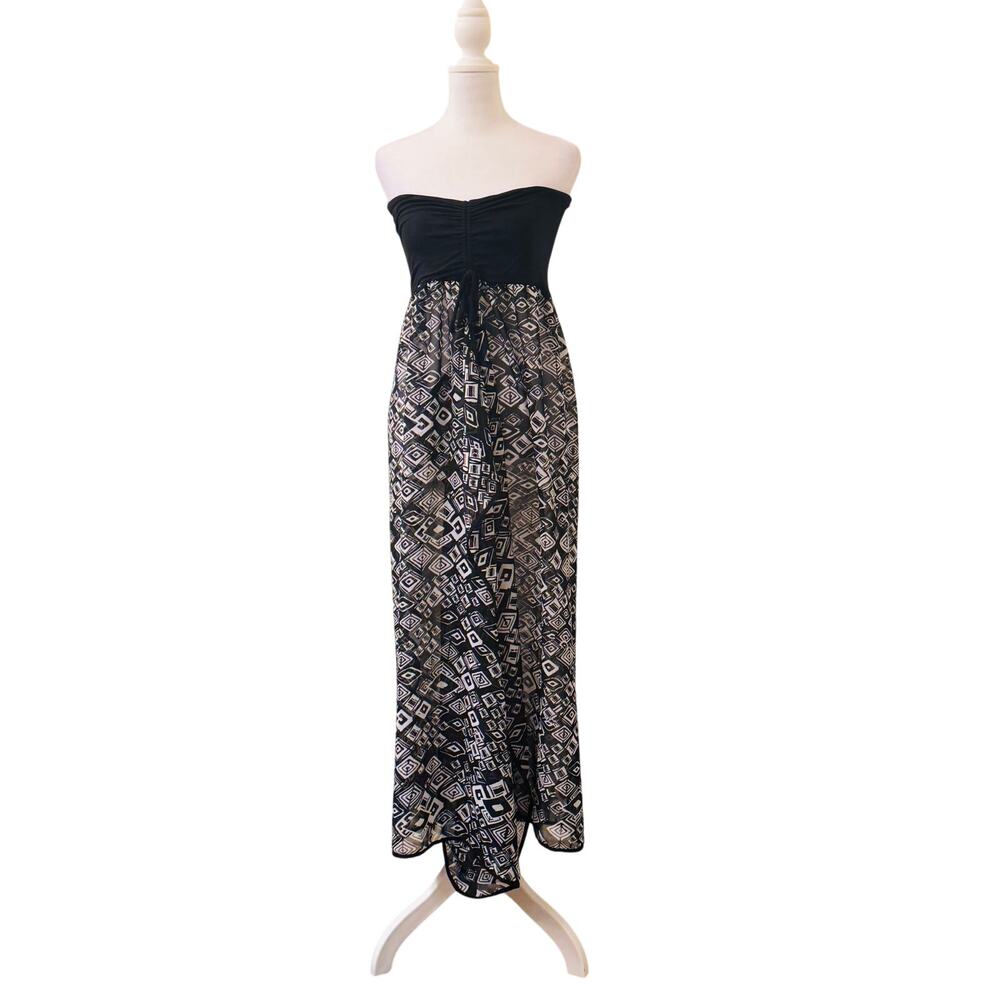 Raviya Black and White Long Swimsuit Coverup Open Front Strapless Size Large